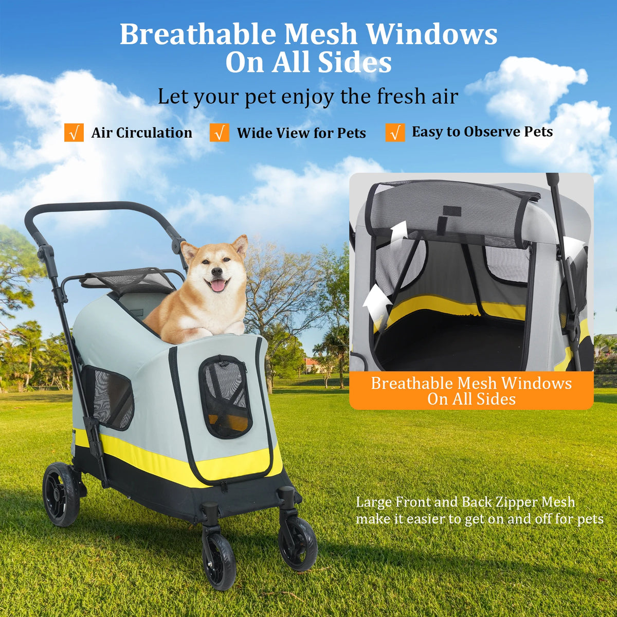 Dual Entry Portable Dog Stroller For All Terrain Outdoor Adventures