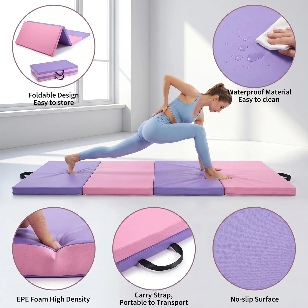 HiMiss Foldable Gymnastics Exercise Mat For Home Fitness Training