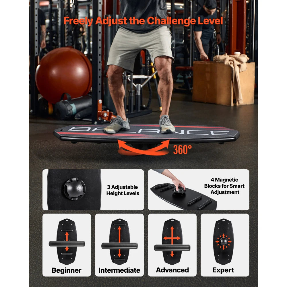 Adjustable Wooden Balance Board Trainer With Roller For Core Workouts