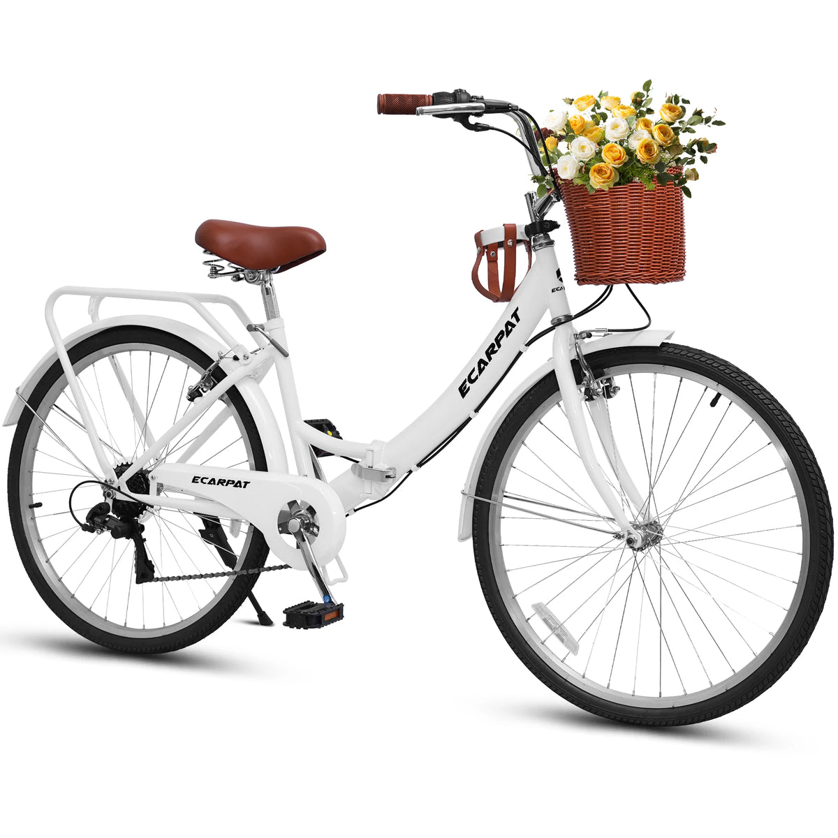 Ecarpat Folding Beach Cruiser Bike With Sturdy Steel Frame