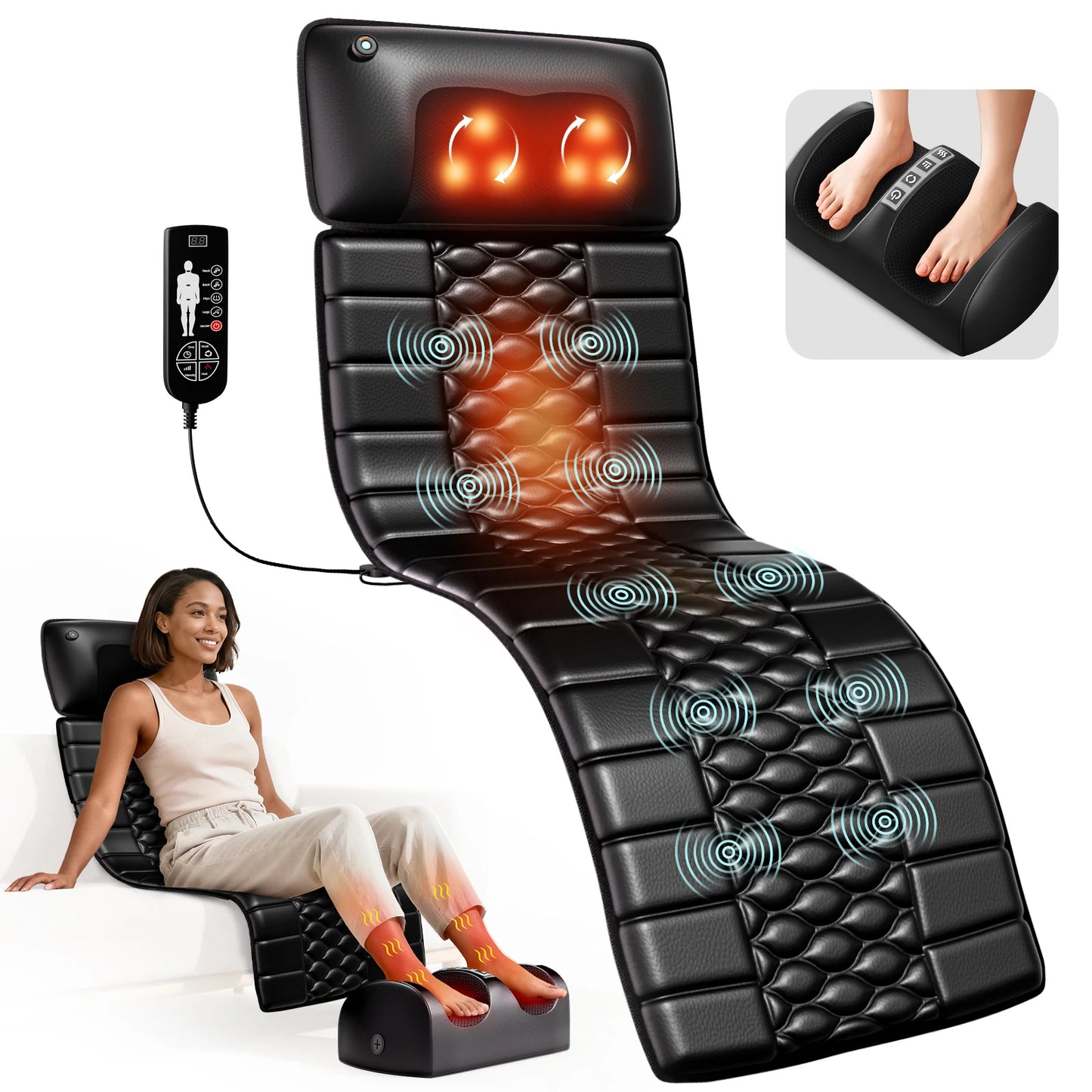 HOMEMASSA Shiatsu Full Body Massage Mat With Heat Vibrating Motors