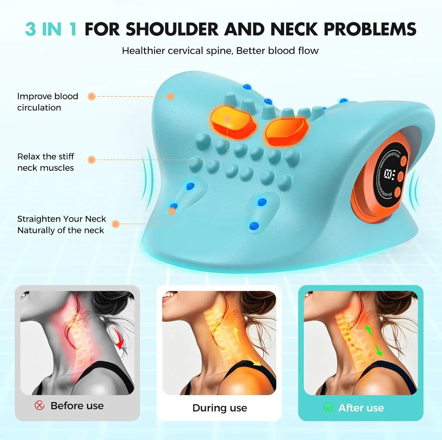 Rechargeable Portable Neck Massager Pillow Shiatsu 3 In 1 With Remote Control