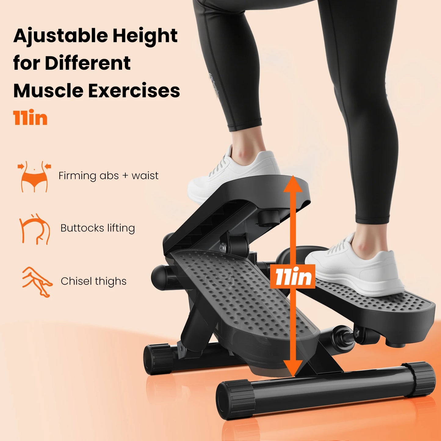 JHK Mini Stepper With Resistance Bands LCD Monitor 300 Lbs