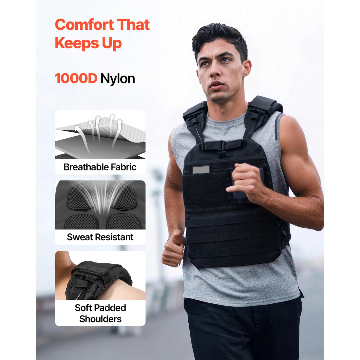 Weighted Vest With Shoulder Pads And Reflective Stripe For Training