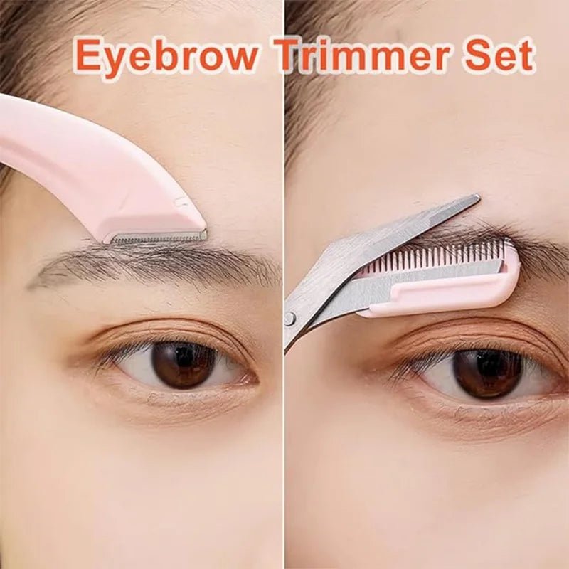 Eyebrow Trimmer Set With Curved Razor And Scissors For Beginners