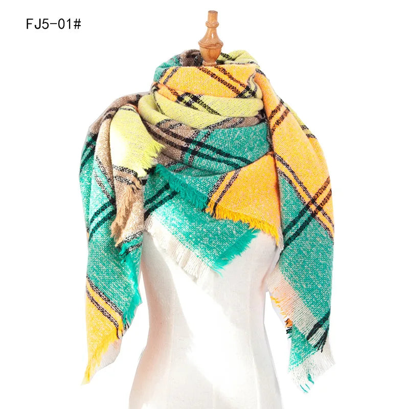 SENAIFEI Women's Triangle Knit Scarf Plaid Pashmina Shawl Wrap