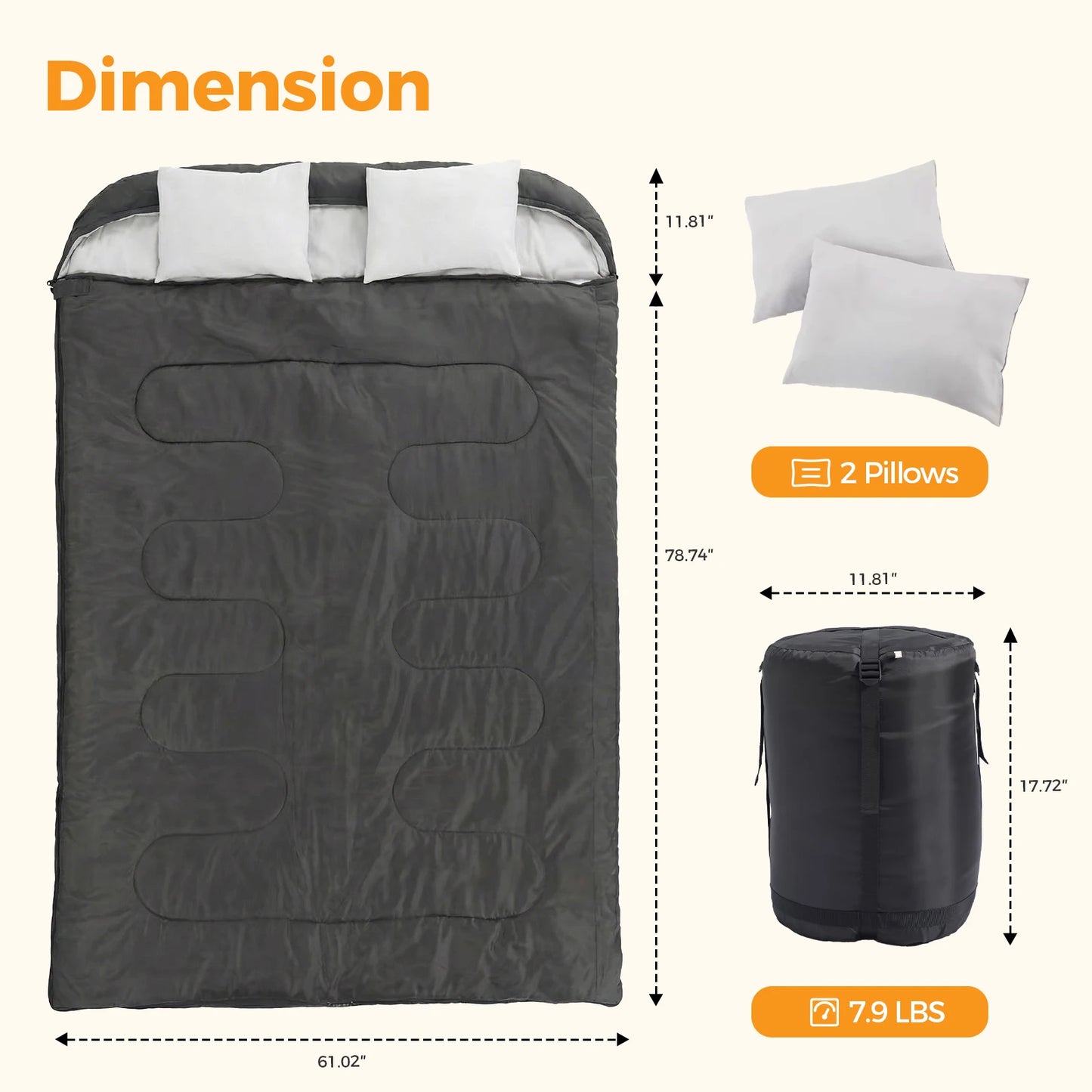 JHK Sleeping Bag With Pillow Lightweight Three Season