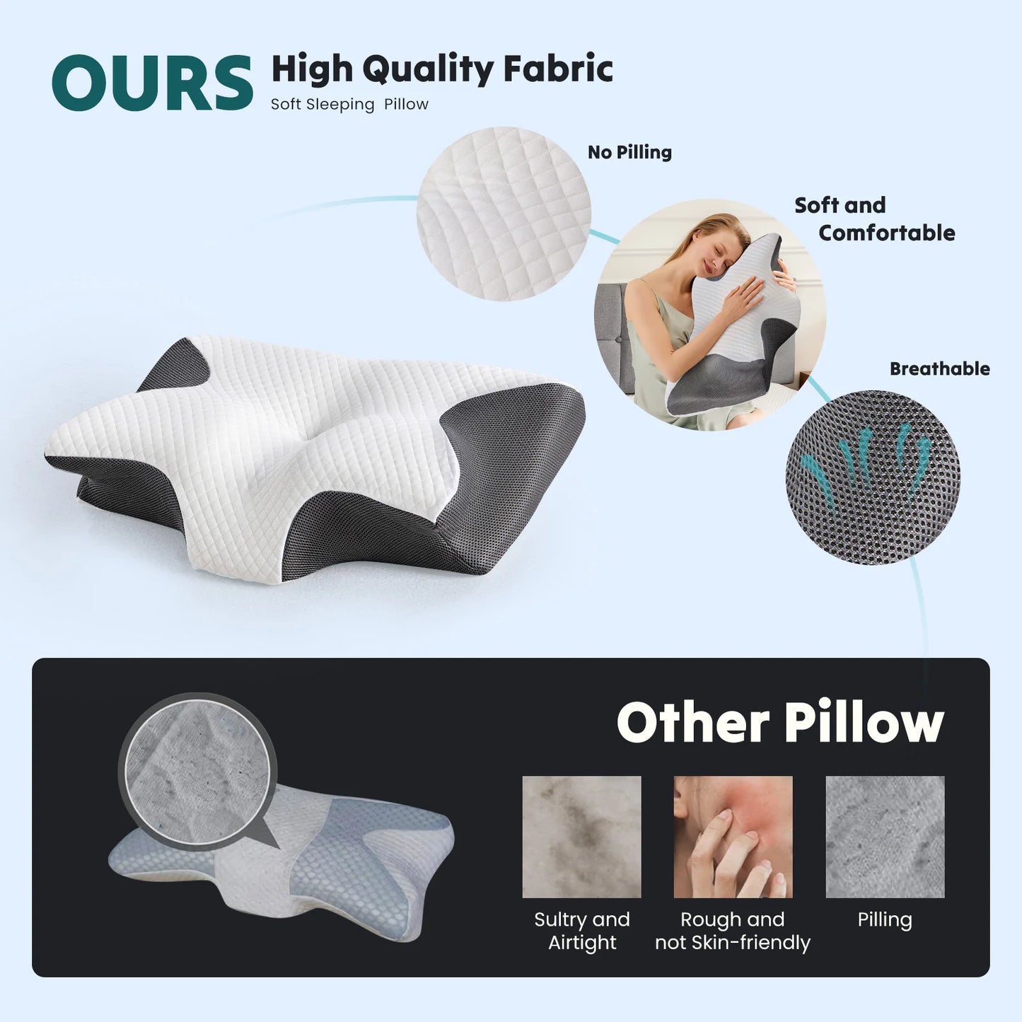 JHK Ergonomic Cervical Neck Pillow Memory Foam With Cooling Pillowcase