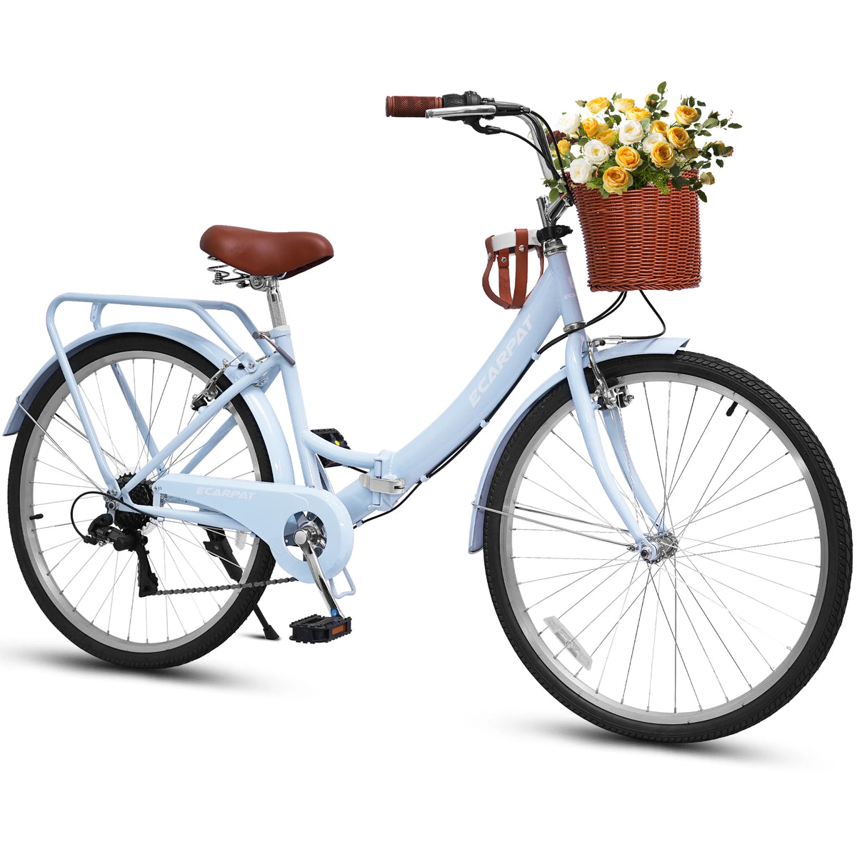 Ecarpat Folding Beach Cruiser Bike With Sturdy Steel Frame