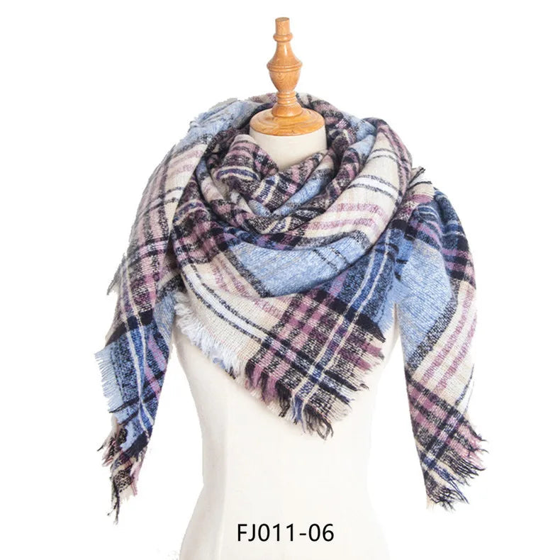 SENAIFEI Women's Triangle Knit Scarf Plaid Pashmina Shawl Wrap