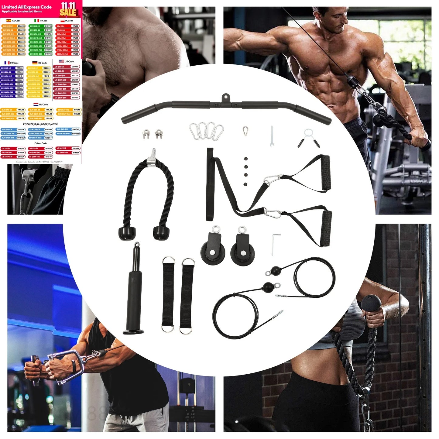 Cable Weight Pulley System For Home Gym Strength Training Equipment