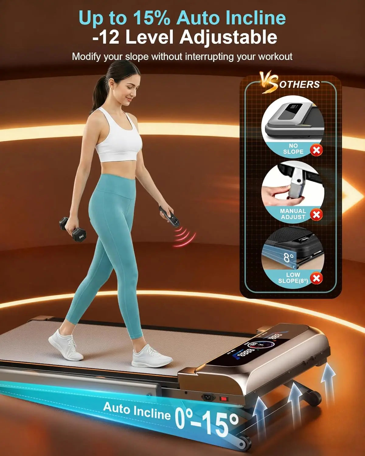 Foldable Under Desk Treadmill With Auto Incline 3.5HP Bluetooth Speaker