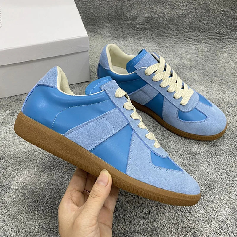 Suede Patchwork Casual Shoes Men Round Toe Lace Up Flats