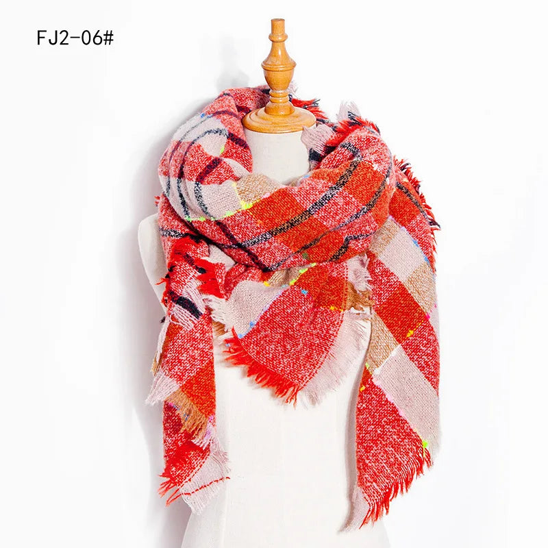 SENAIFEI Women's Triangle Knit Scarf Plaid Pashmina Shawl Wrap