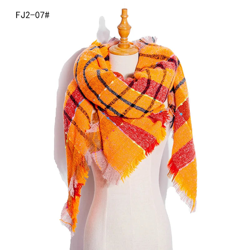 SENAIFEI Women's Triangle Knit Scarf Plaid Pashmina Shawl Wrap