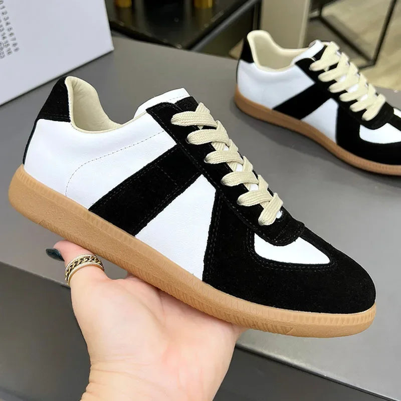 Suede Patchwork Casual Shoes Men Round Toe Lace Up Flats