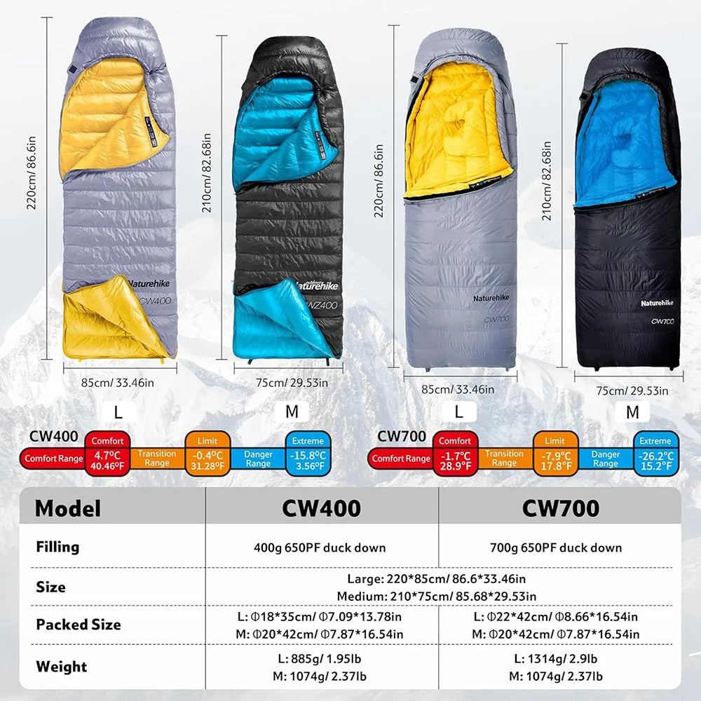 Naturehike CW700 Ultralight Down Sleeping Bag For Adults Outdoor Winter