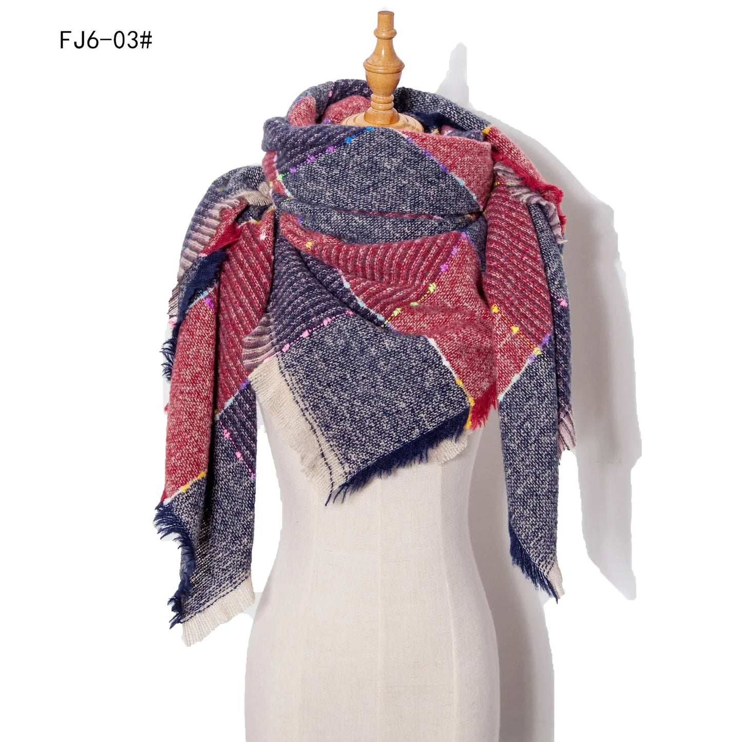 SENAIFEI Women's Triangle Knit Scarf Plaid Pashmina Shawl Wrap
