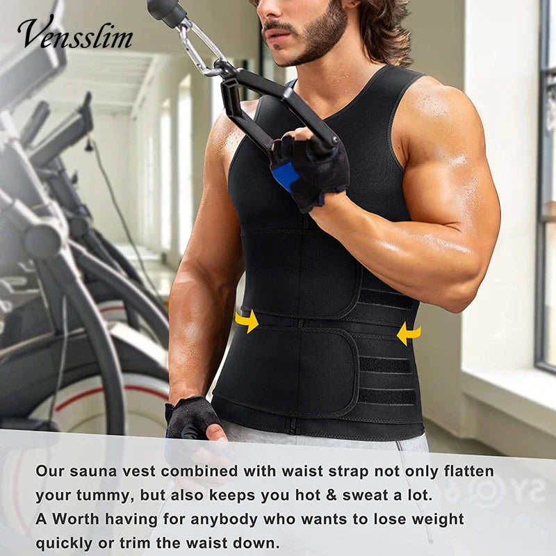 Vensslim Men Body Shaper Waist Trainer Vest Sauna Sweat Compression