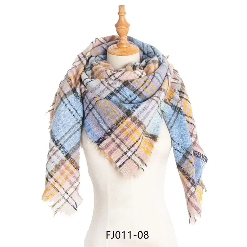 SENAIFEI Women's Triangle Knit Scarf Plaid Pashmina Shawl Wrap
