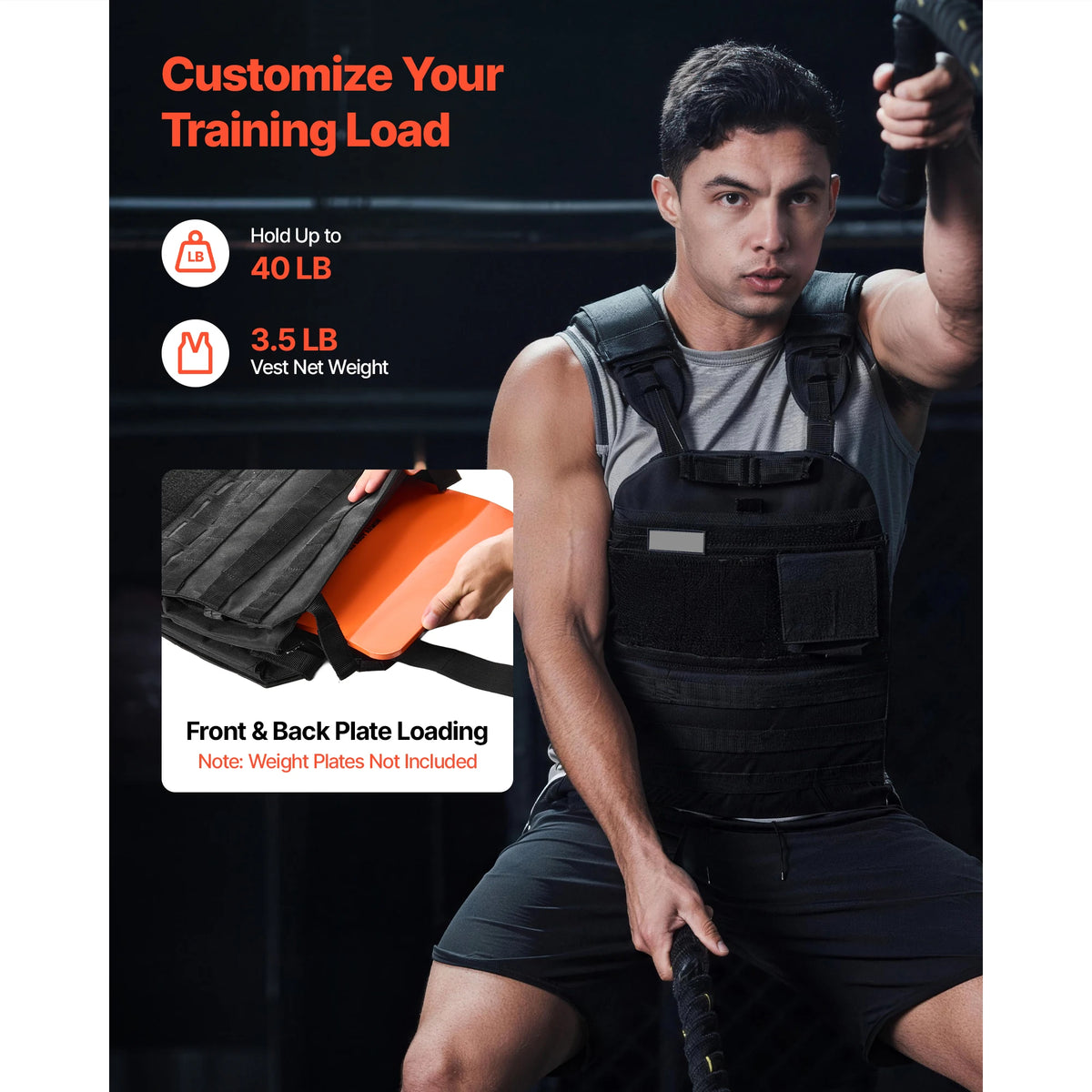 Weighted Vest With Shoulder Pads And Reflective Stripe For Training