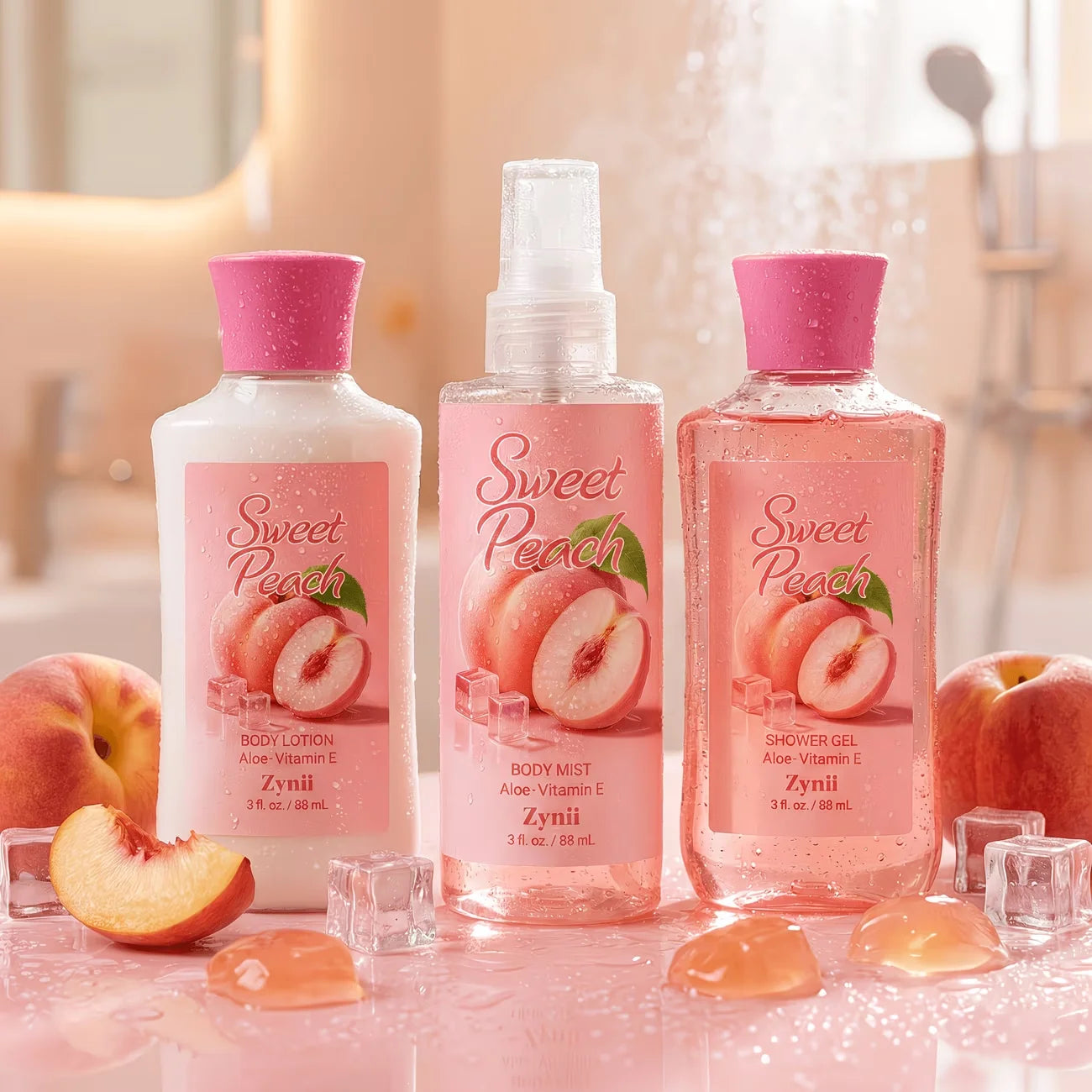 Strawberry Cake Peach And Rose Bath Set Shower Gel Lotion