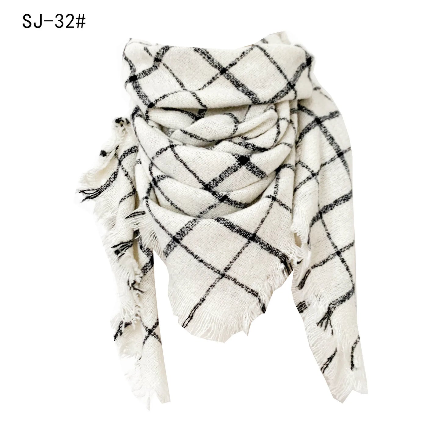 SENAIFEI Women's Triangle Knit Scarf Plaid Pashmina Shawl Wrap