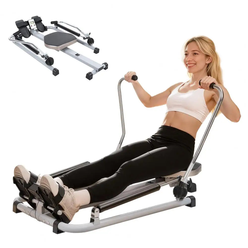 Hydraulic Rower With LCD Monitor Large Cushioned Seat