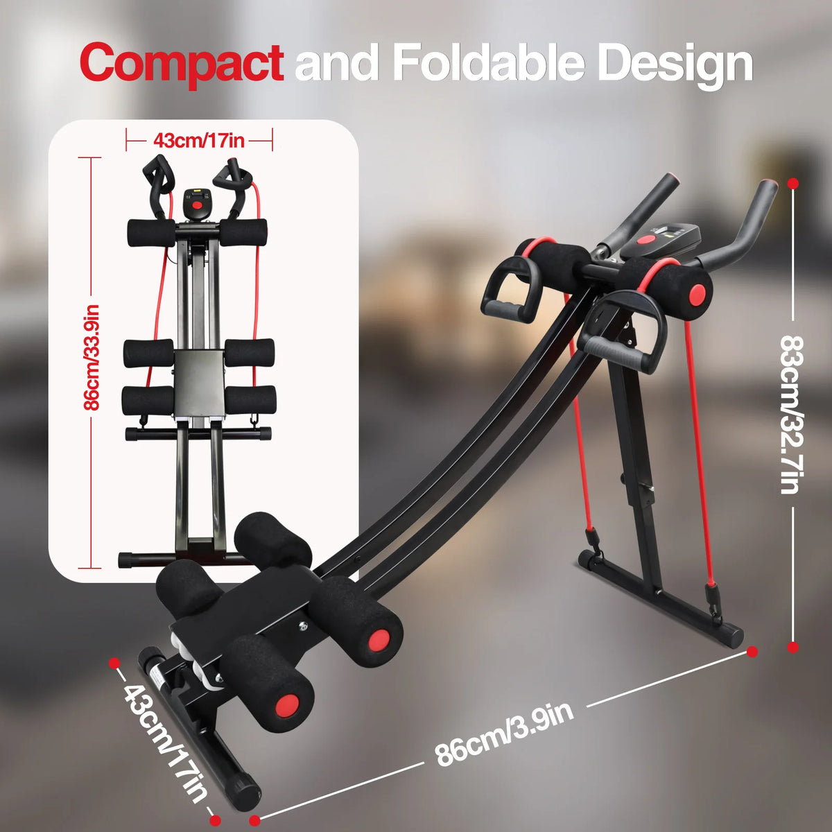 Adjustable Foldable Ab Machine With Digital Display And Resistance Bands