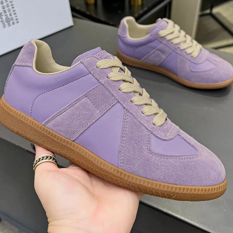 Suede Patchwork Casual Shoes Men Round Toe Lace Up Flats