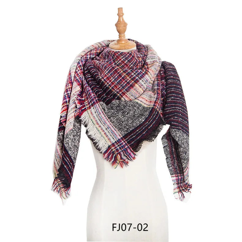 SENAIFEI Women's Triangle Knit Scarf Plaid Pashmina Shawl Wrap