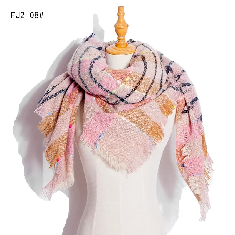 SENAIFEI Women's Triangle Knit Scarf Plaid Pashmina Shawl Wrap