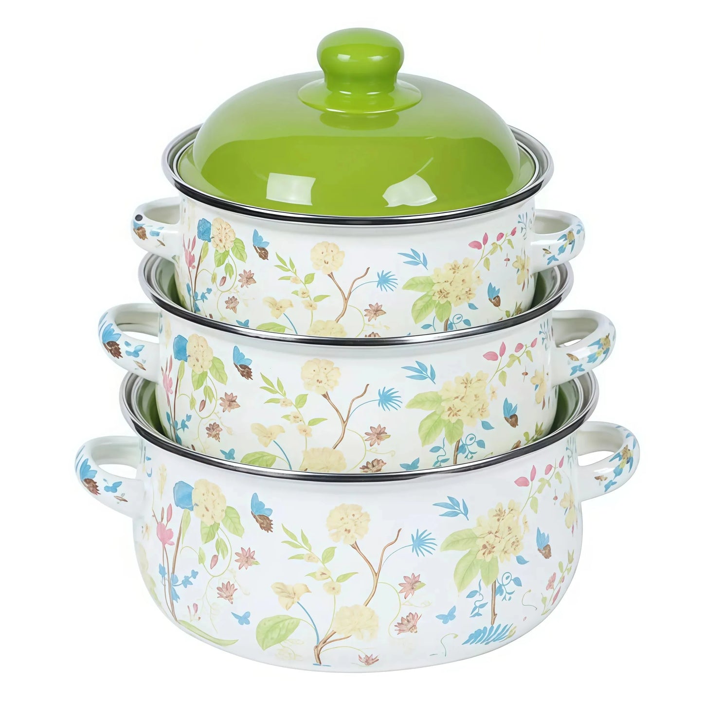 Vintage Enamel Stock Pot Set With Lids Induction Compatible