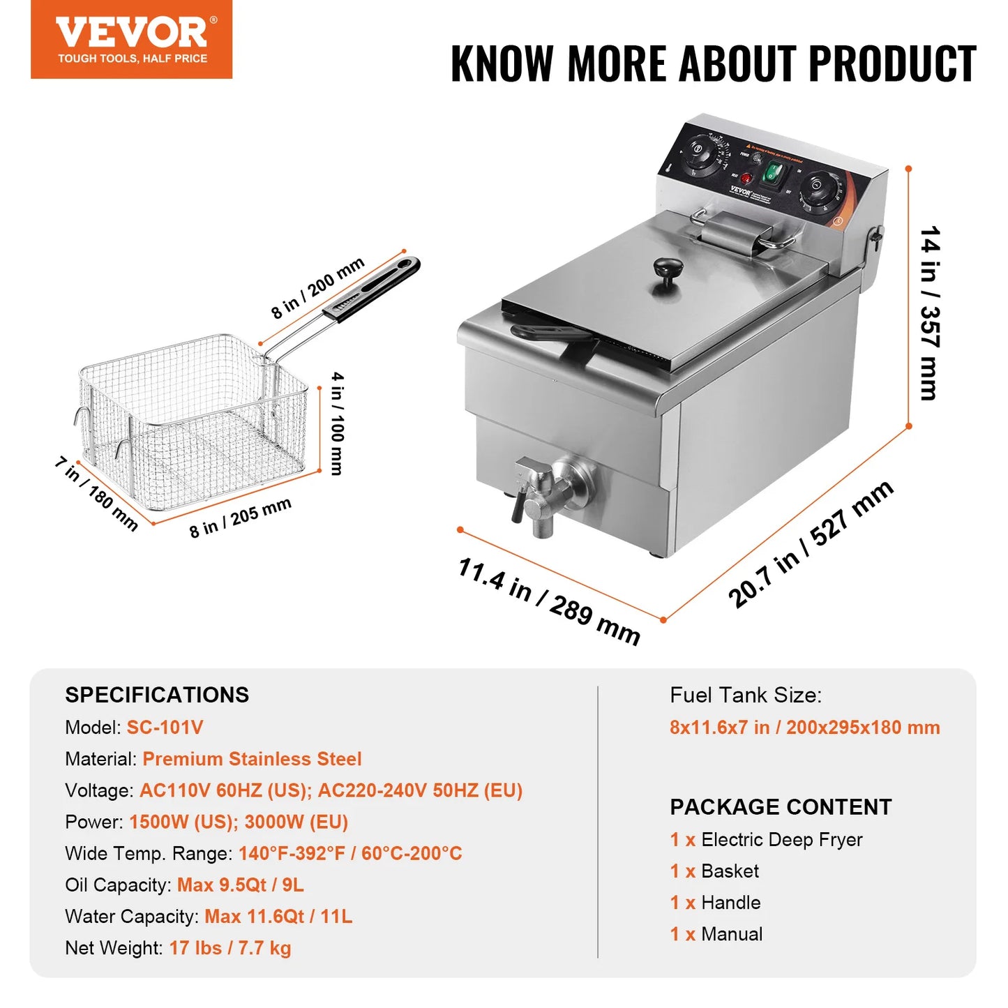 SucceBuy Commercial Deep Fryer Countertop With Time And Temperature Control