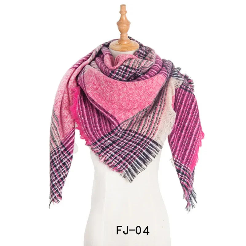 SENAIFEI Women's Triangle Knit Scarf Plaid Pashmina Shawl Wrap
