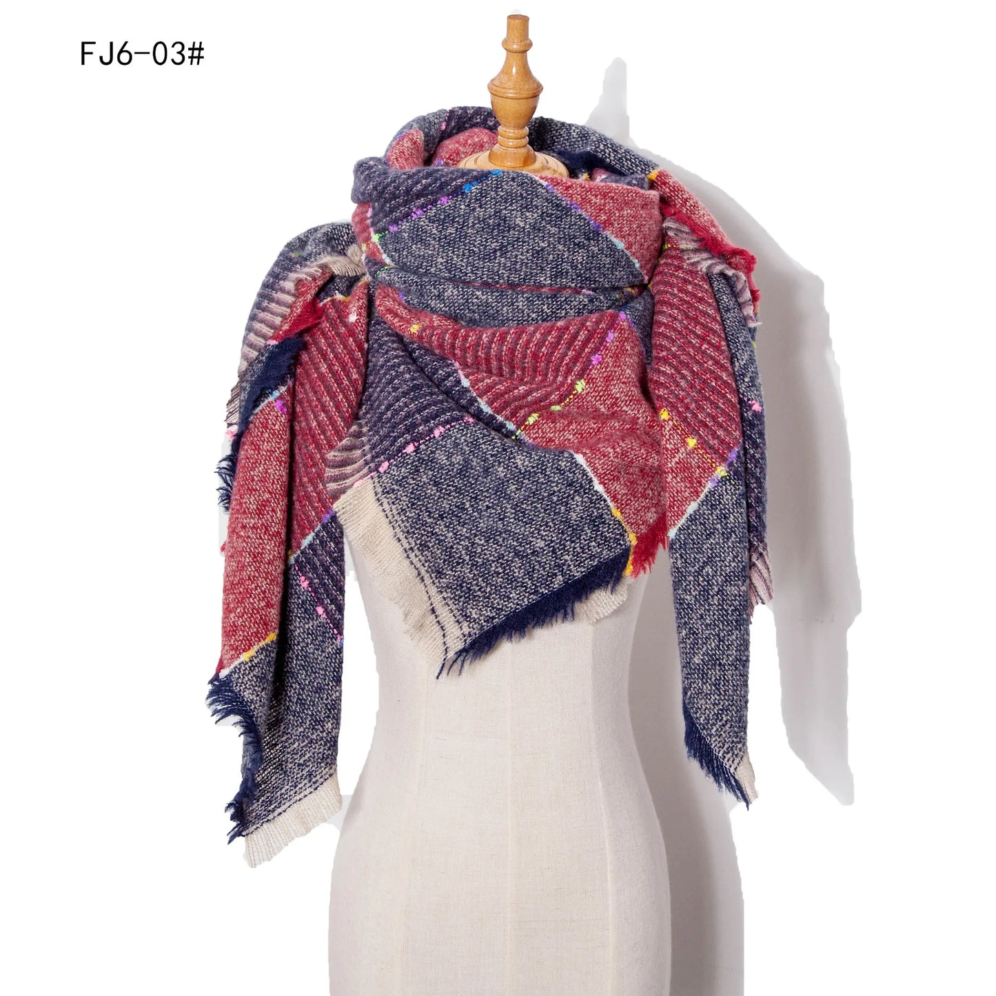 SENAIFEI Women's Triangle Knit Scarf Plaid Pashmina Shawl Wrap