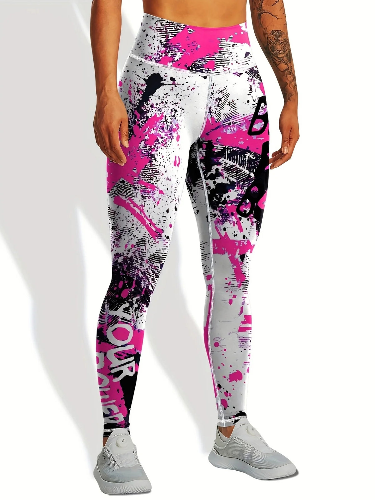 Women's High Waist Graphic Yoga Leggings With Utility Pockets