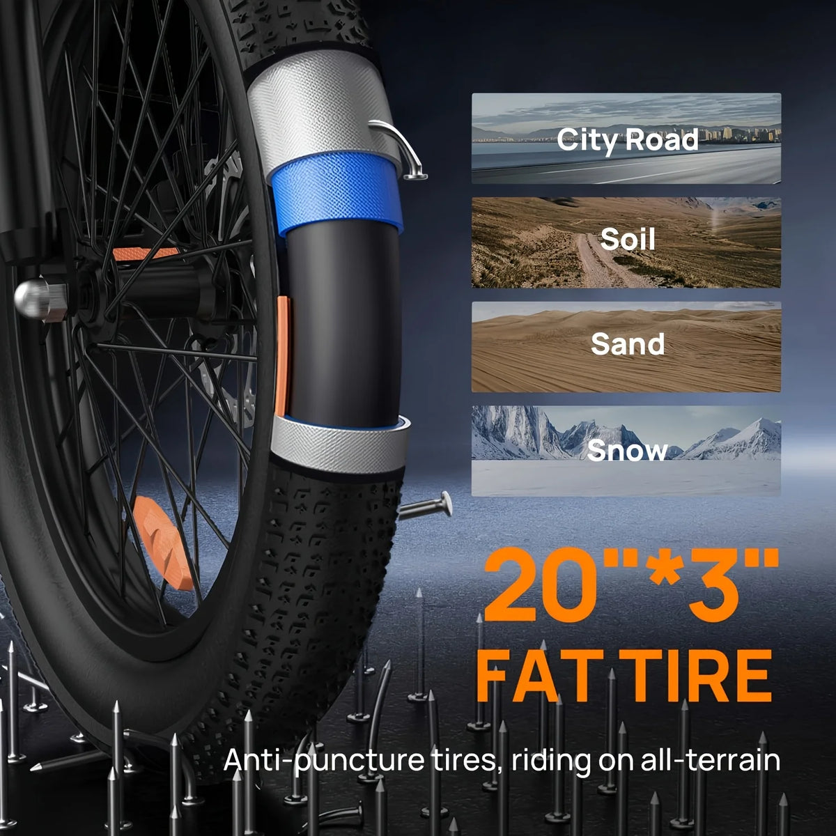 Urlife 1000W Fat Tire Electric Bike With Removable Battery