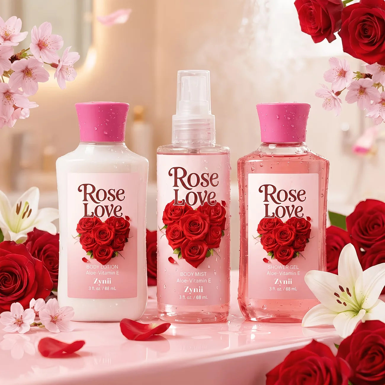 Strawberry Cake Peach And Rose Bath Set Shower Gel Lotion