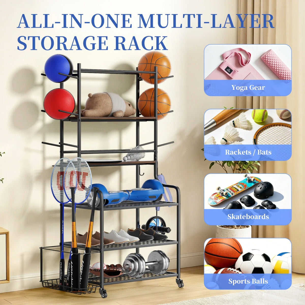 Brand Name Yoga Mat Storage Rack On Wheels Gym Equipment Organizer