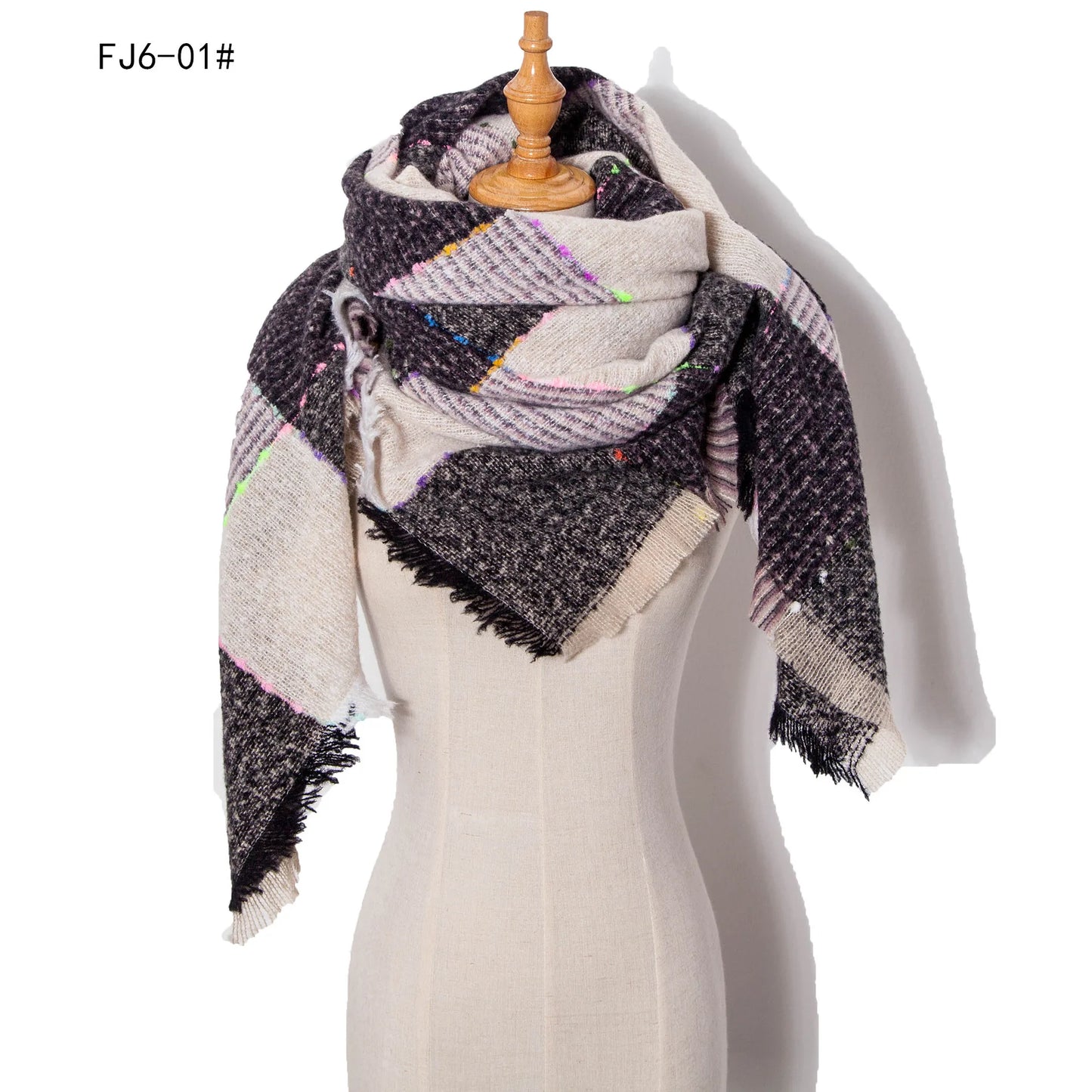 SENAIFEI Women's Triangle Knit Scarf Plaid Pashmina Shawl Wrap