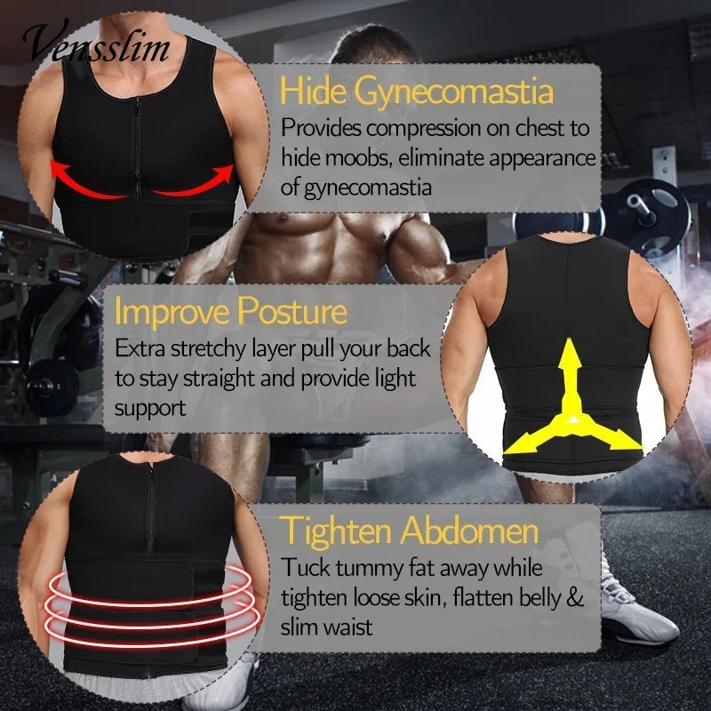 Vensslim Men Body Shaper Waist Trainer Vest Sauna Sweat Compression