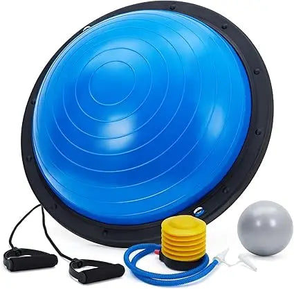 Half Exercise Ball With Non-Slip Base And Bands For Yoga Pilates Fitness