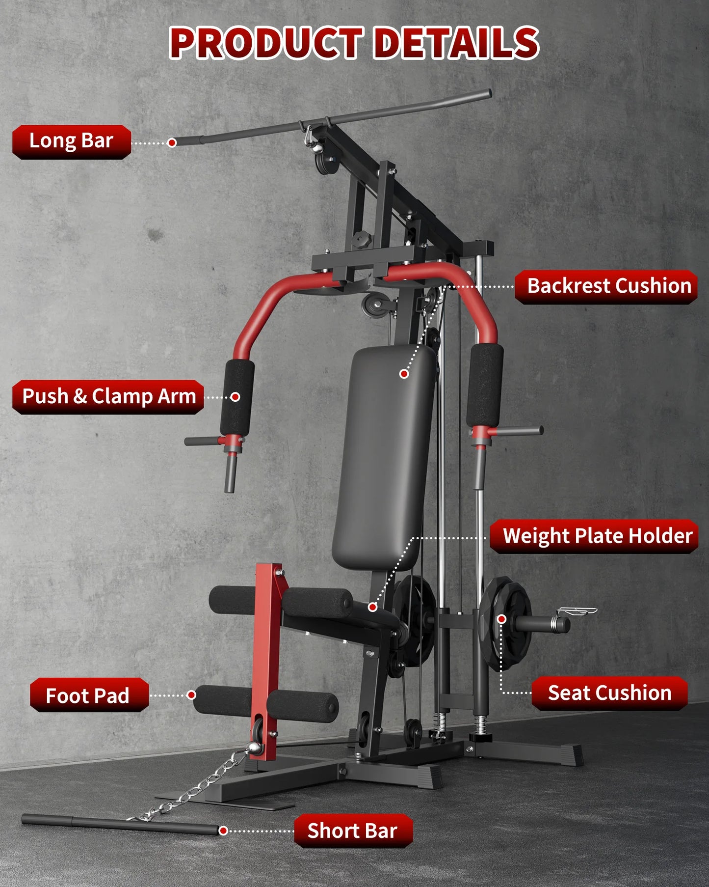 HiMISS 5 In 1 Gym Chest Press Lat Pulldown Machine