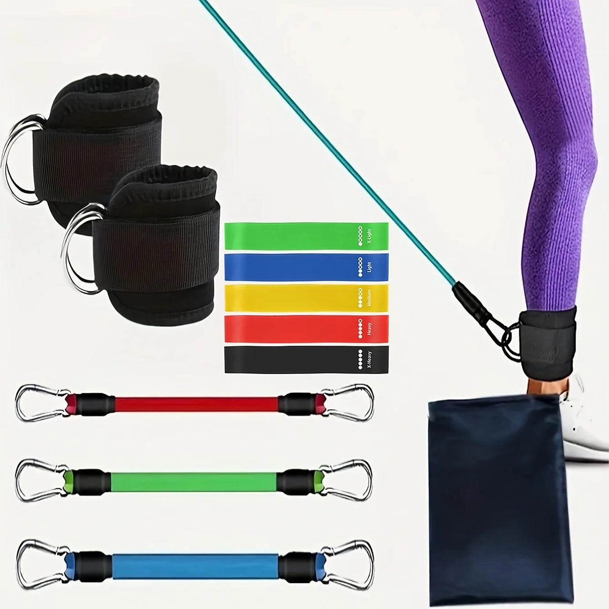 Home Gym Leg And Hip Toning Resistance Band Trainer Set