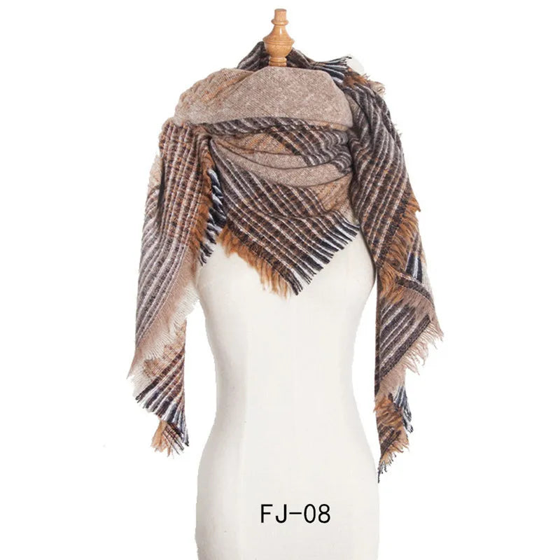 SENAIFEI Women's Triangle Knit Scarf Plaid Pashmina Shawl Wrap