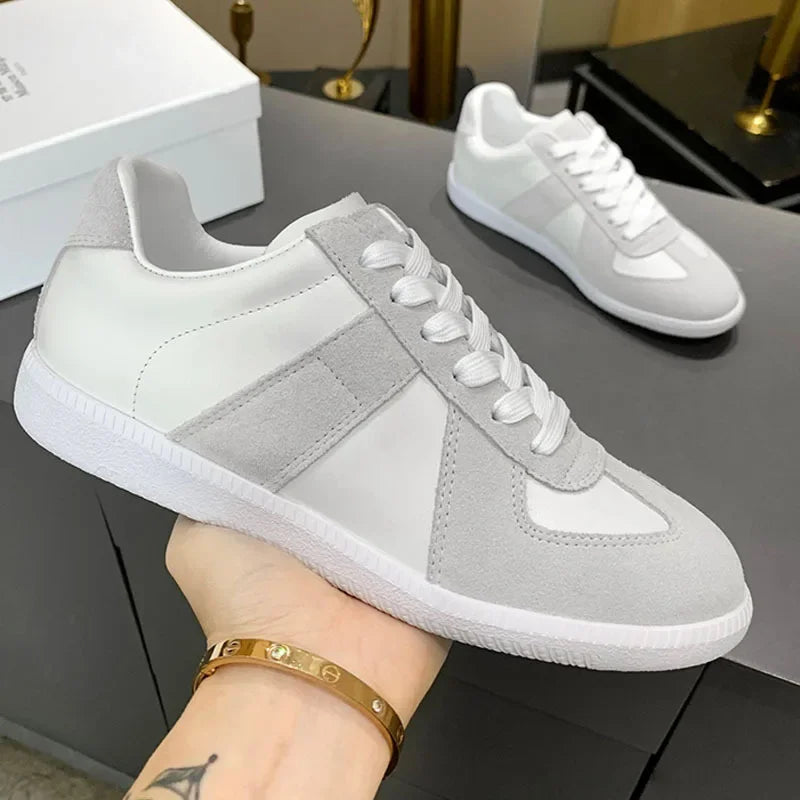 Suede Patchwork Casual Shoes Men Round Toe Lace Up Flats