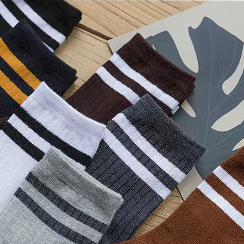 Men's Striped Casual Harajuku Retro Breathable Socks 5 Pack Polyester
