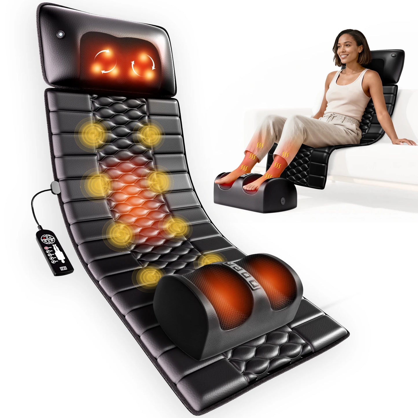 HOMEMASSA Shiatsu Full Body Massage Mat With Heat Vibrating Motors