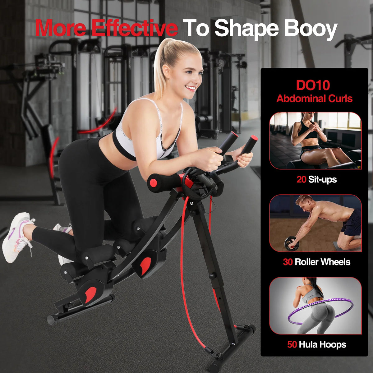 Adjustable Foldable Ab Machine With Digital Display And Resistance Bands